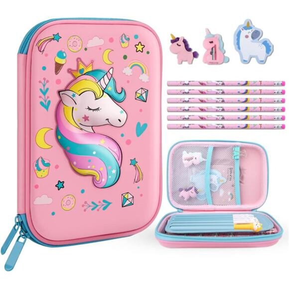 New Cute Unicorn Pencil‎ Case for Girls: 3D EVA Large Capacity with Compartments - Picture 1 of 8